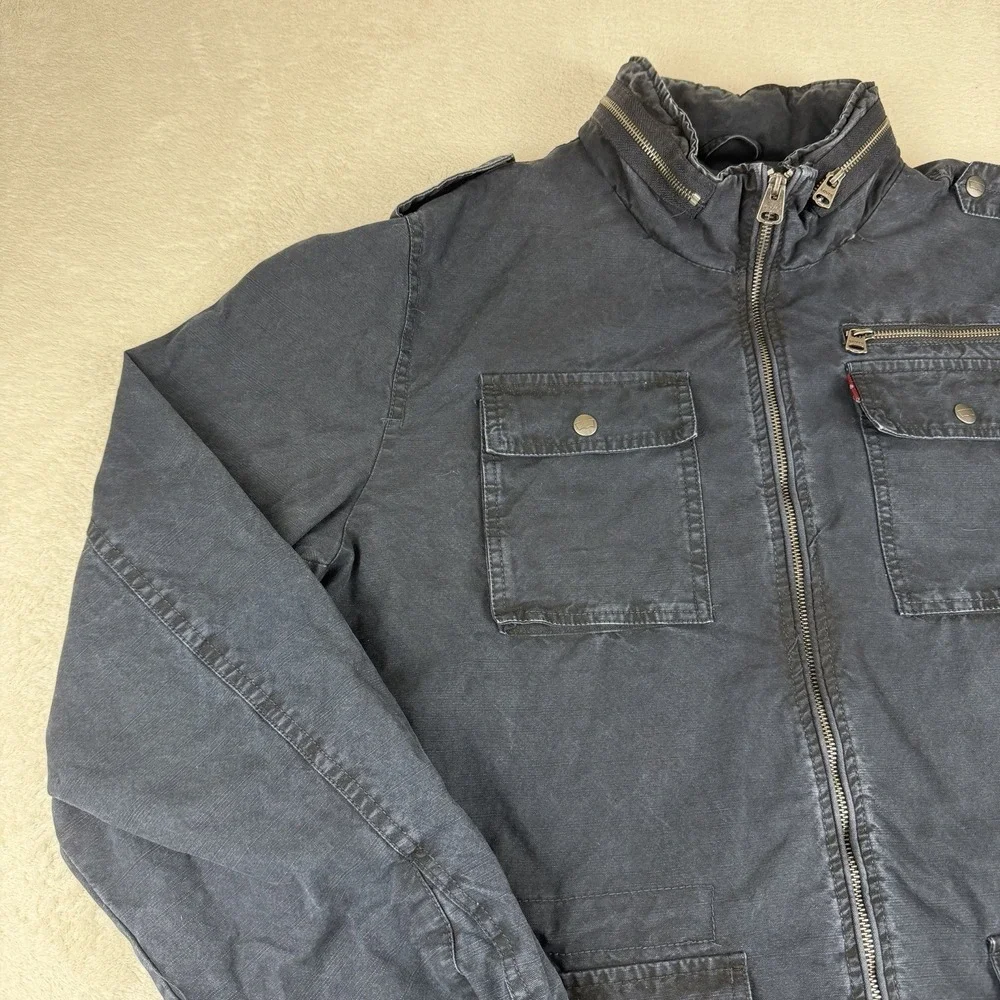 Levi's Utility Field Jacket Mens XL Navy Blue Quilted Coat Military Canvas Chore